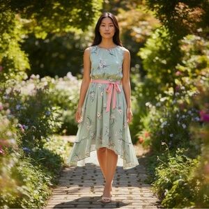 Floral Green Sleeveless Dress